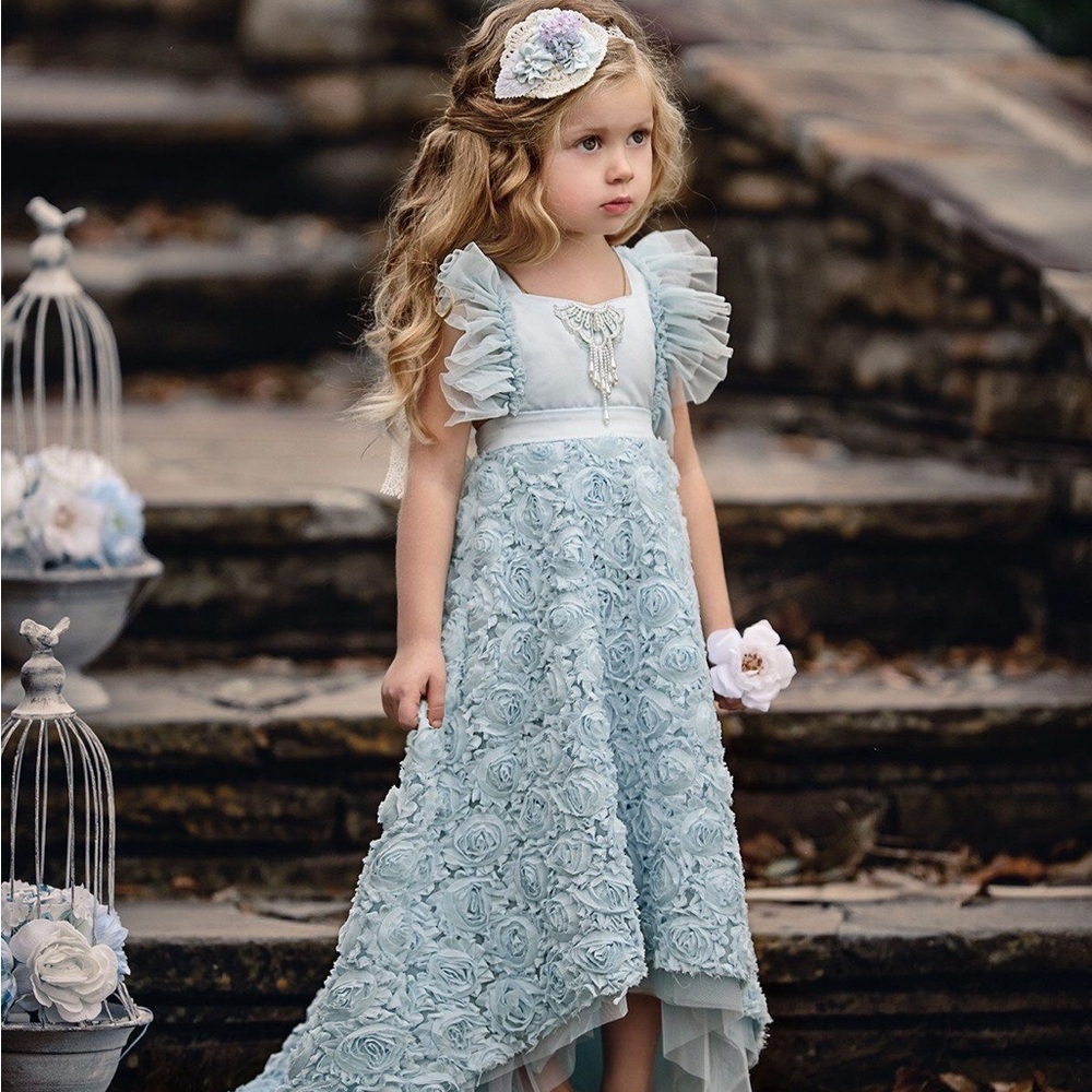 Dollcake play dress light blue rosette tulle and satin beaded size‎ 2 years